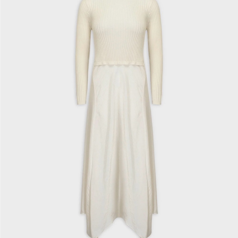 Solei Crew Knit Satin Ivory Dress
